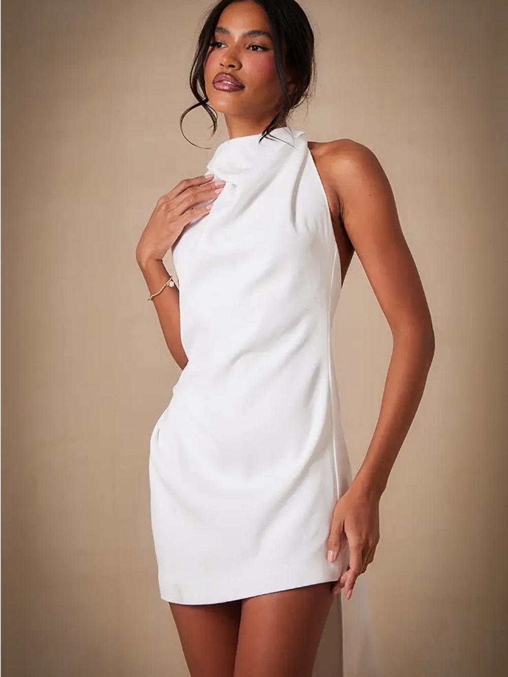 PrettyLittleThing White Halter Mini Dress